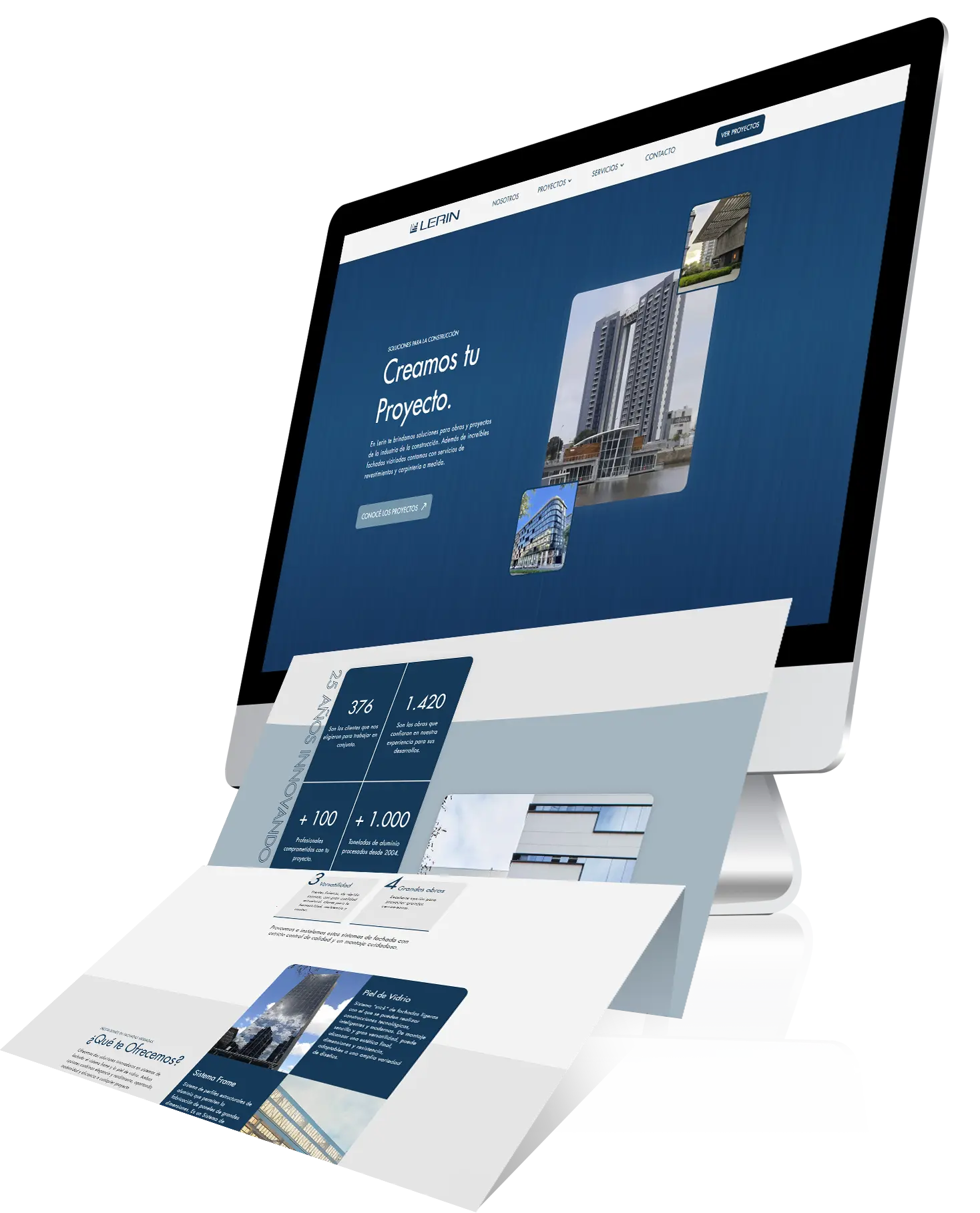 Captura de varias imágenes del sitio web Lerin reposando sobre un monitor