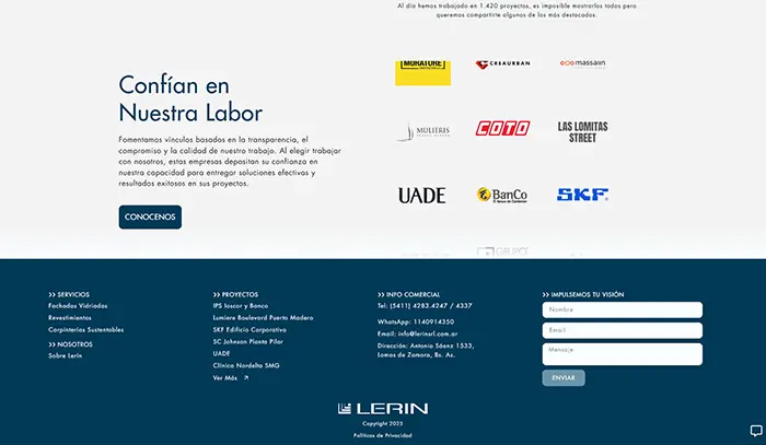 Captura de imagen de una sección del sitio Lerin