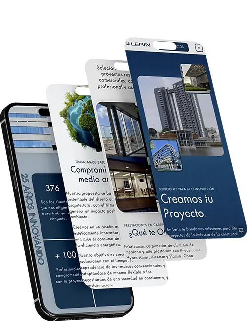 Captura de varias imágenes del sitio web Lerin reposando sobre un teléfono móvil