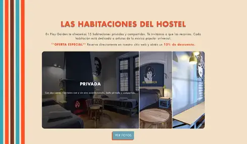 Captura de imagen de una sección del sitio Play Hostel
