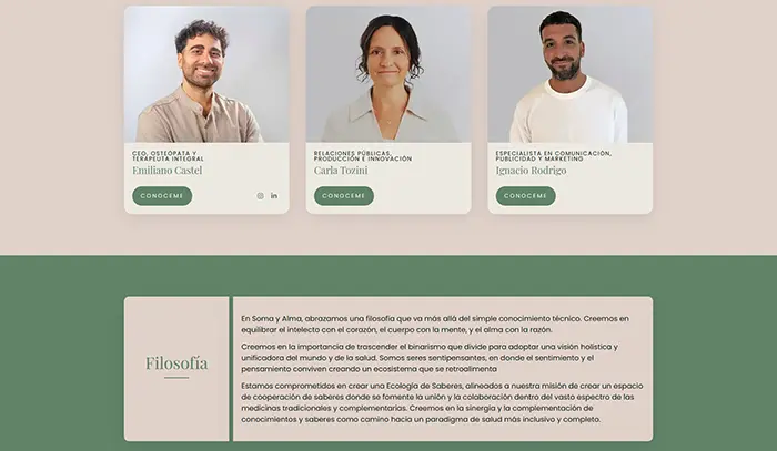 Captura de imagen de una sección del sitio Soma y Alma