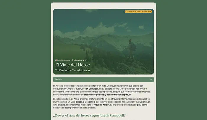 Captura de imagen de una sección del sitio Soma y Alma
