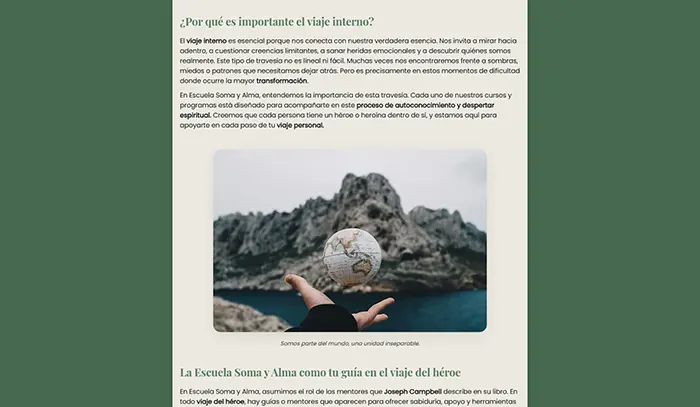 Captura de imagen de una sección del sitio Soma y Alma