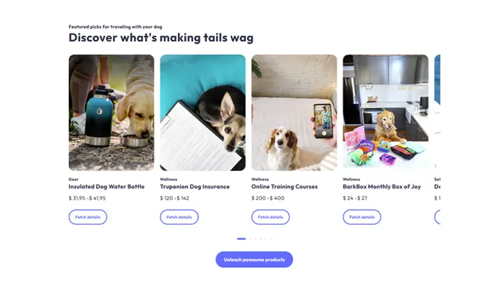 Captura de imagen de una sección del sitio The Wag Life Co