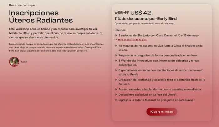 Captura de pantalla de la página La Voz del Útero